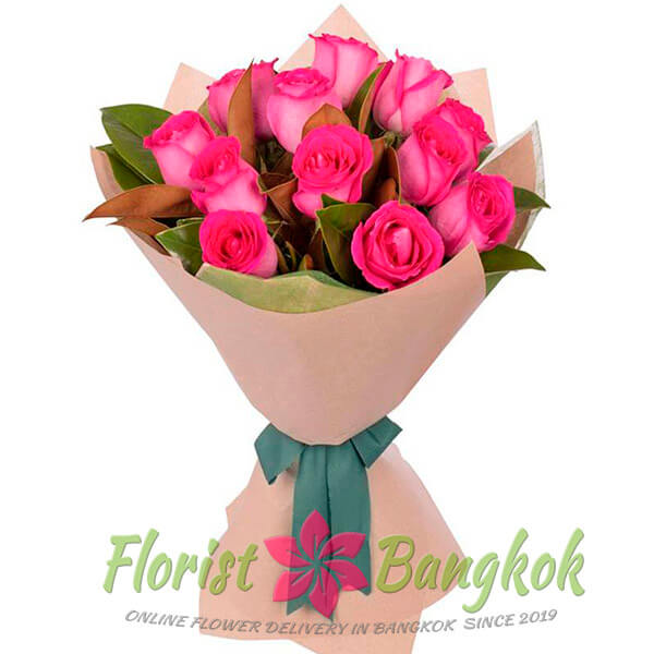 12 Hot Pink Roses from Florist-Bangkok - Online Flower Delivery Bangkok
