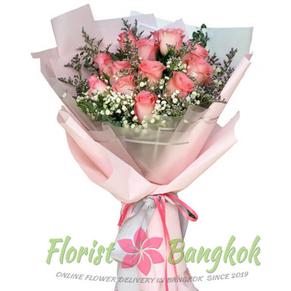 12 Soft Pink Roses - Florist-Bangkok
