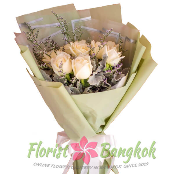 9 Premium White Roses - Florist-Bangkok