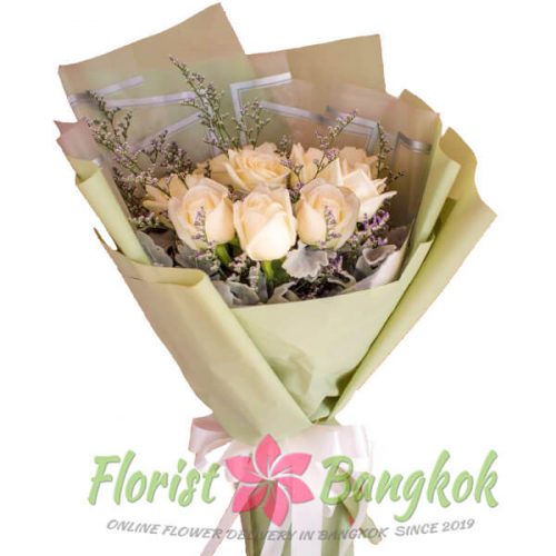 Bouquet of 10 premium white roses from Florist-Bangkok