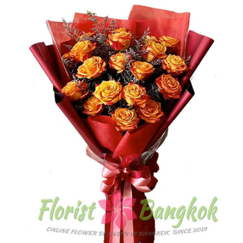 18 Orange Roses in Red - Florist-Bangkok