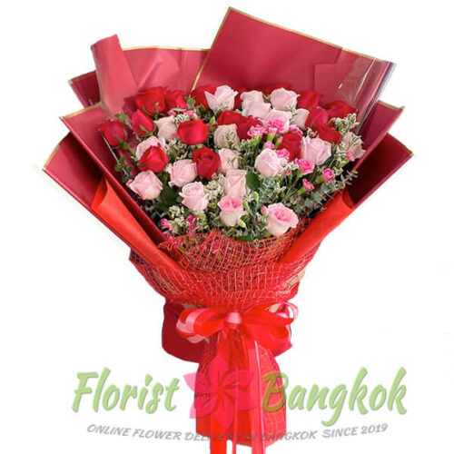 30 Pink and Red Roses bouquet - Florist-Bangkok fower shop