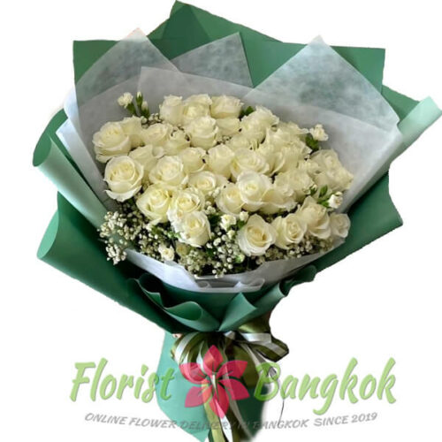35 White Roses bouquet - Florist-Bangkok fower shop