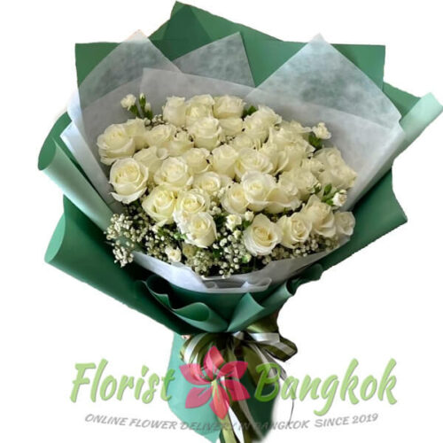 30 White Roses bouquet - Flower Delivery Bangkok