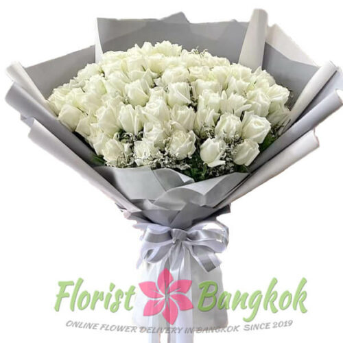 Graceful Elegance bouquet by Florist-Bangkok (60 White Roses bouquet)