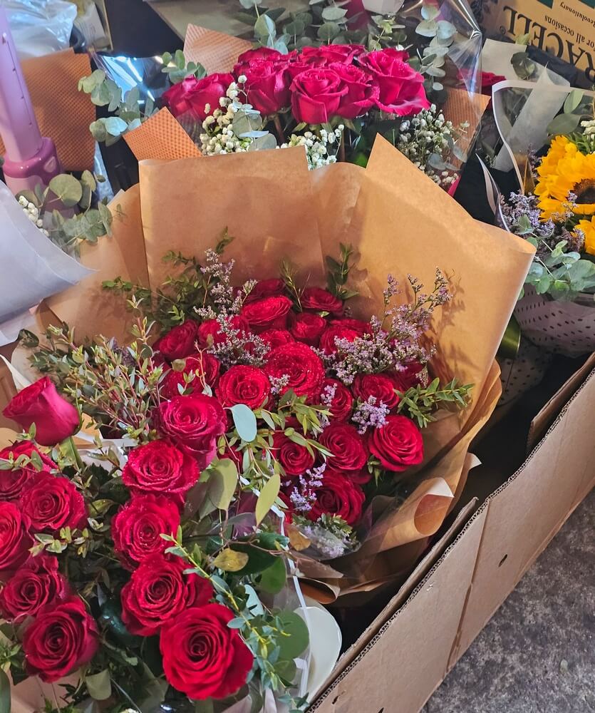 Flower bouquets ready to be sent in Bangkok on Valentine's Day