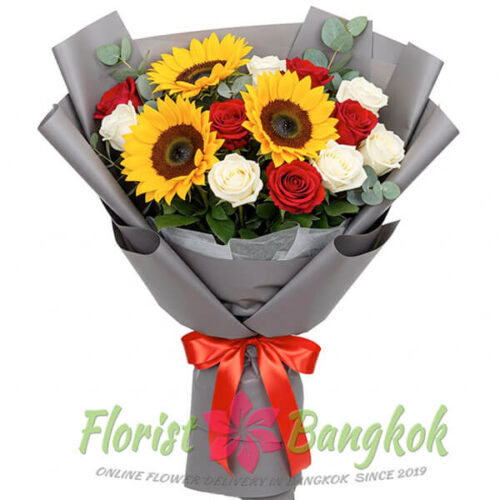 11 Roses and 3 Sunflowers bouquet from Florist-Bangkok