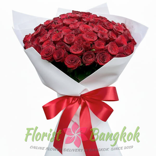 Florist-Bangkok - Bouquet of 99 Red Roses in white