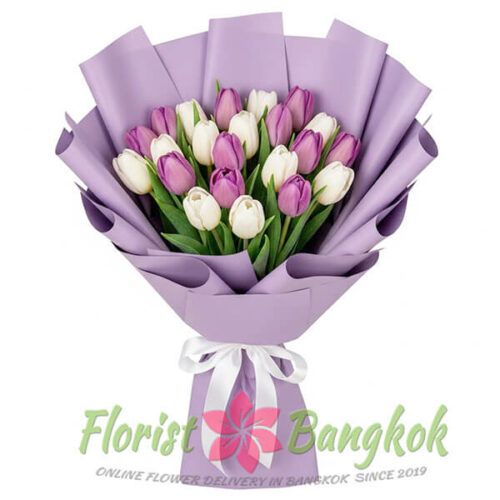 The Lilac Mist Bouquet - Lilac and White tulips bouquet from Florist-Bangkok