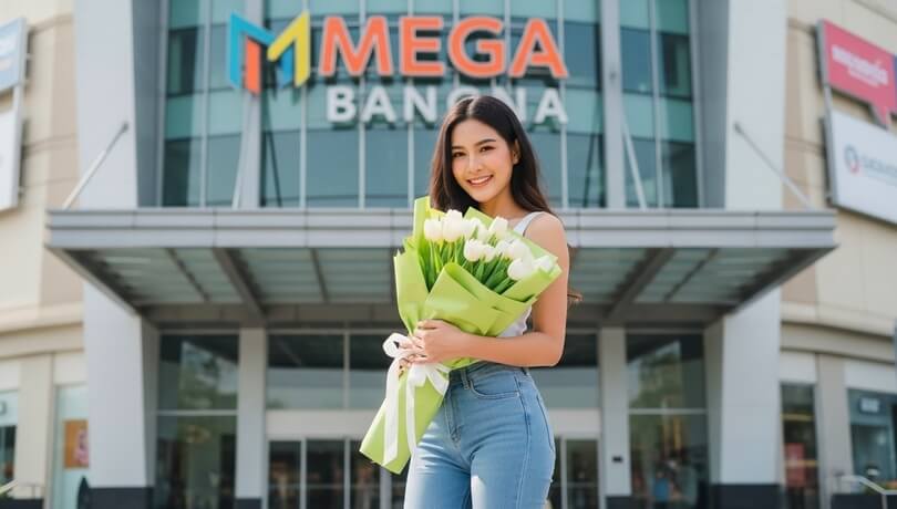 Tulip Delivery Bangkok - (girl with white tulips bouquet)